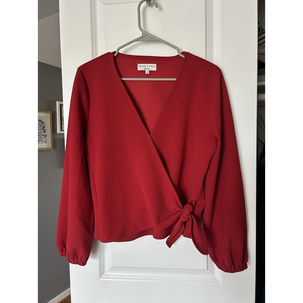 Madewell Texture & Thread Womens Red Faux Wrap Blouse Top Shirt Size Medium
